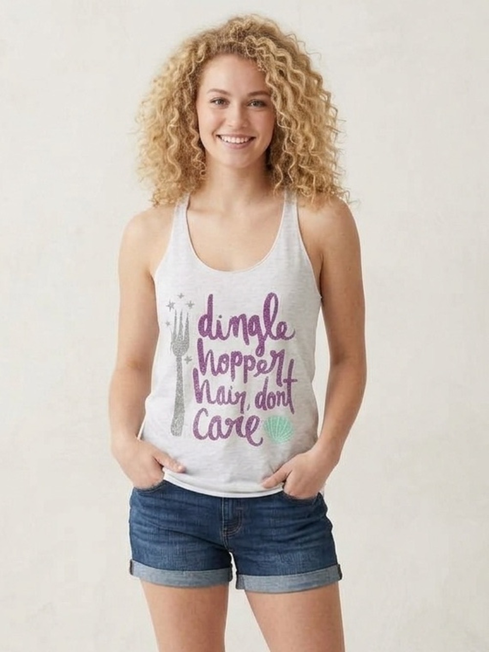 Next Level Apparel Gray Little Mermaid  Tank with Purple Script Graphic